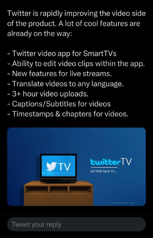 推特TV很快推出了，可以3小时以上，可以带字幕和直播