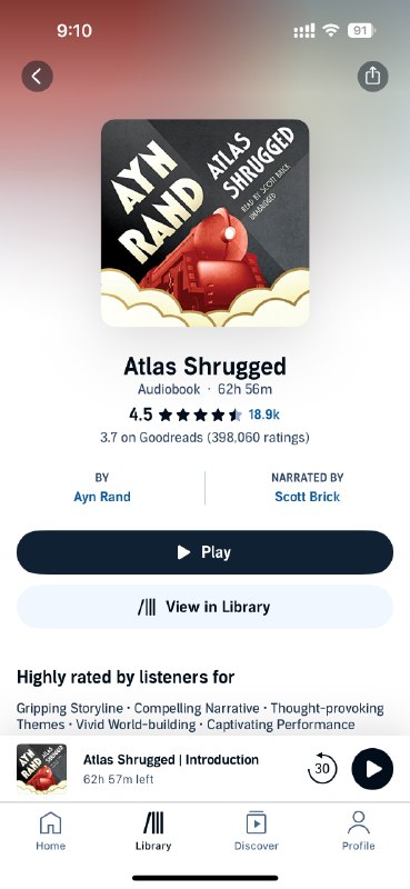 在 audible 上买了《阿特拉斯耸耸肩》，62小时，可怕😱via happy xiao