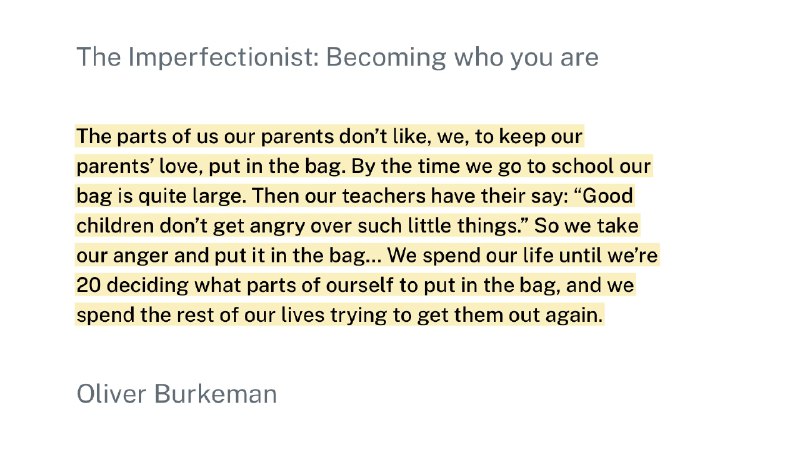 我们把那些父母不喜欢的那部分自己，装进了袋子里，只为了继续得到他们的爱