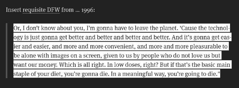DFW 谈科技（1996）：或者，我不知道你怎么想，但我自己可能会想离开这个星球